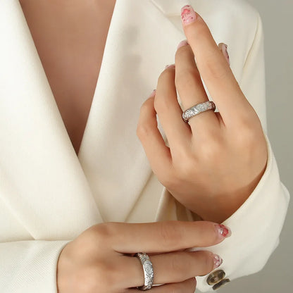 Star Moon Shaped Sparkling Zircon Design Ring Titanium Steel Handmade Jewelry for Girls